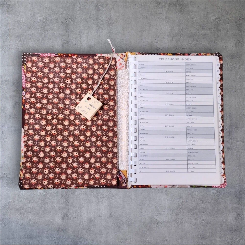 Vintage Handmade Patchwork Address Book Floral Cross Stitch Phone Cottagecore